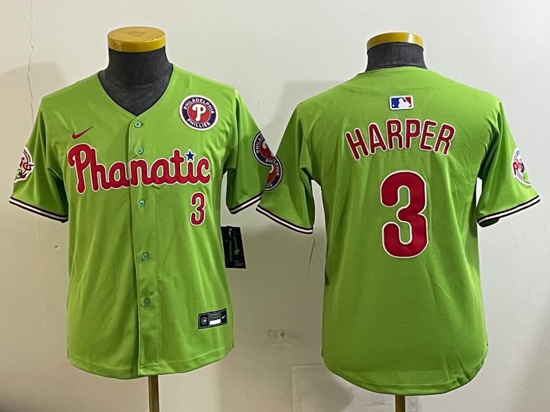Youth Philadelphia Phillies #3 Harper Green Second generation Nike 2025 MLB Jersey style 2